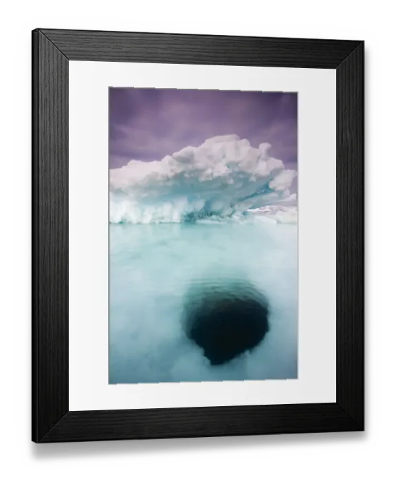 Framed Print : Norway, Svalbard, Storfjorden Fjord, Hole melting in iceberg floating on summer evening