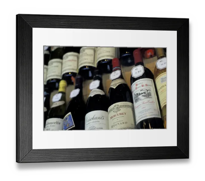 Framed Print : EU, France, Paris. Wine bottles in a shop window Framed Print : EU, France, Paris. Wine bottles in a shop window