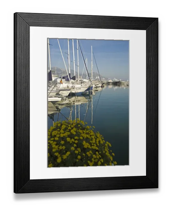 Framed Print : Boats and reflections in the marina area of Beaulieu sur Mer. on the coastline in Framed Print : Boats and reflections in the marina area of Beaulieu sur Mer. on the coastline in