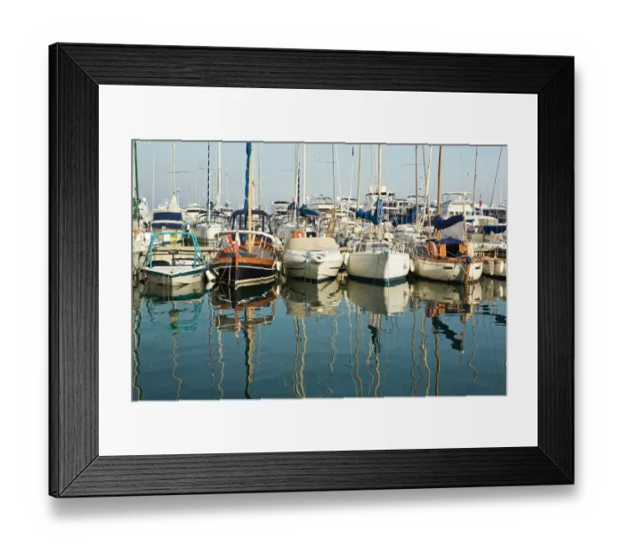 Framed Print : Boats and reflections in the marina area of Beaulieu sur Mer. on the coastline in Framed Print : Boats and reflections in the marina area of Beaulieu sur Mer. on the coastline in
