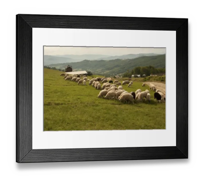 Framed Print : Romania, Transilvania, Carpatian Mountains, Shep herds eating