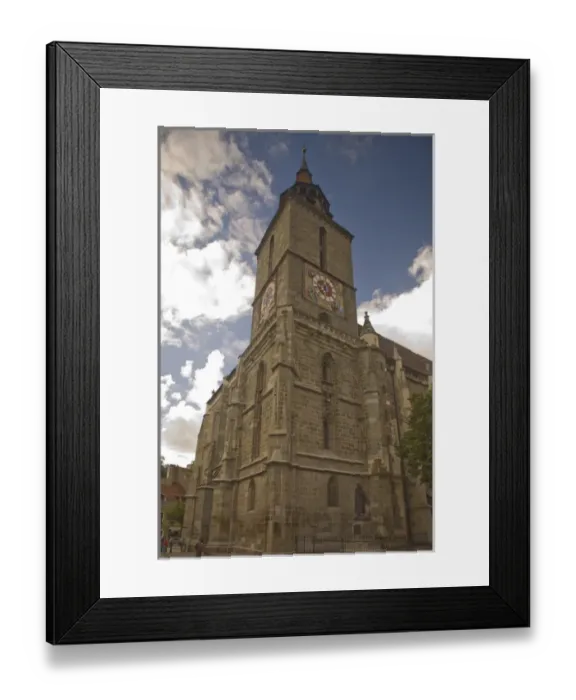 Framed Print : ROMANIA, Brasov. 14th Century Black Church, Baroque Old Town of Brasov