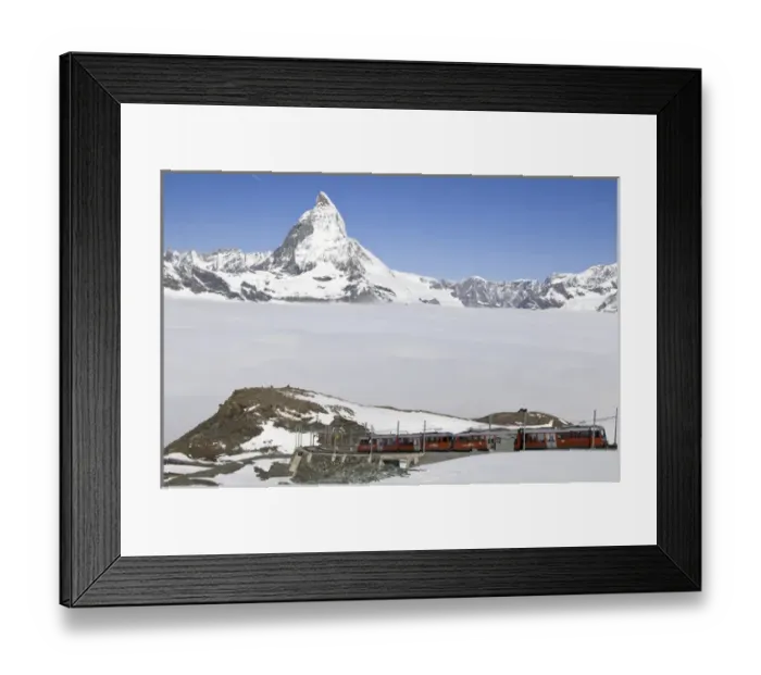 Framed Print : Gornergrat Peak, Switzerland. Matterhorn and Gornergrat cog wheel railway