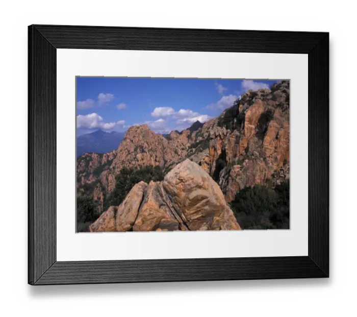 Framed Print : Europe, France, Corsica rugged rocks of Les Calanche