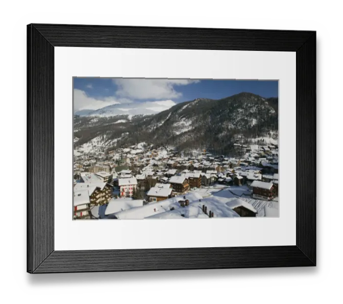 Framed Print : SWITZERLAND-Wallis / Valais-ZERMATT: Town View From the West / Daytime / Winter Framed Print : SWITZERLAND-Wallis / Valais-ZERMATT: Town View From the West / Daytime / Winter