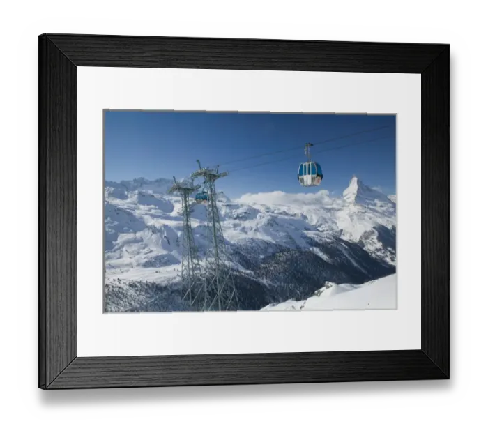 Framed Print : SWITZERLAND-Wallis / Valais-ZERMATT: Blauherd (el. 2571 meters) / Winter Cable Cars from Gant (el Framed Print : SWITZERLAND-Wallis / Valais-ZERMATT: Blauherd (el. 2571 meters) / Winter Cable Cars from Gant (el