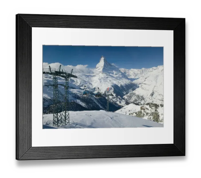 Framed Print : SWITZERLAND-Wallis / Valais-ZERMATT: Blauherd (el. 2571 meters) / Winter Cable Cars from Gant (el Framed Print : SWITZERLAND-Wallis / Valais-ZERMATT: Blauherd (el. 2571 meters) / Winter Cable Cars from Gant (el