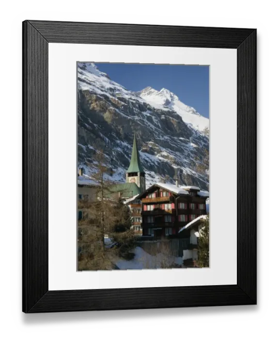 Framed Print : SWITZERLAND-Wallis  /  Valais-ZERMATT: Town View & Parish Church from the West  /  Winter
