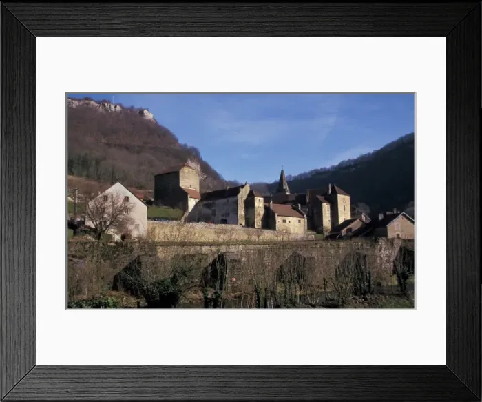 Framed Print : Europe, France, Jura, Baume les Messieurs. Village view