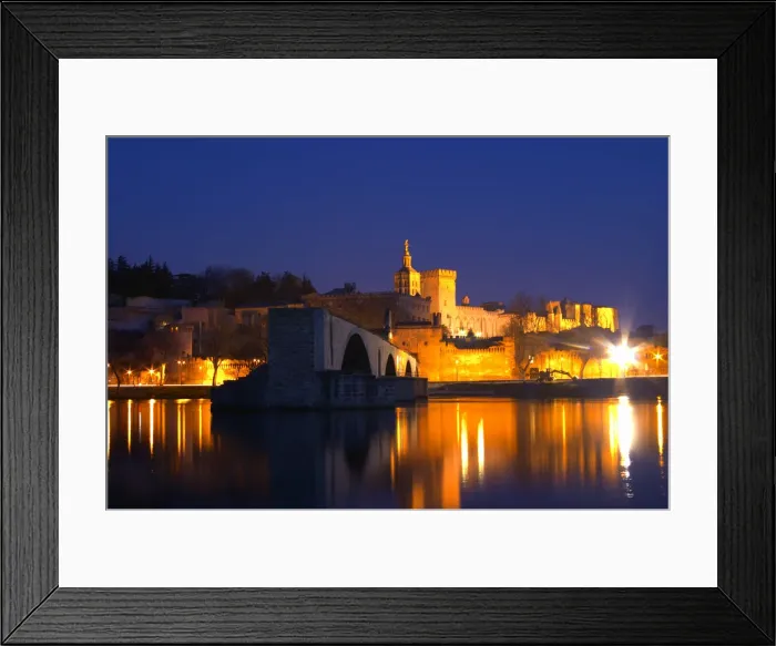 Framed Print : The Pont Saint St Benezet bridge in Avignon and the Popes Palace on the Rhone at sunset