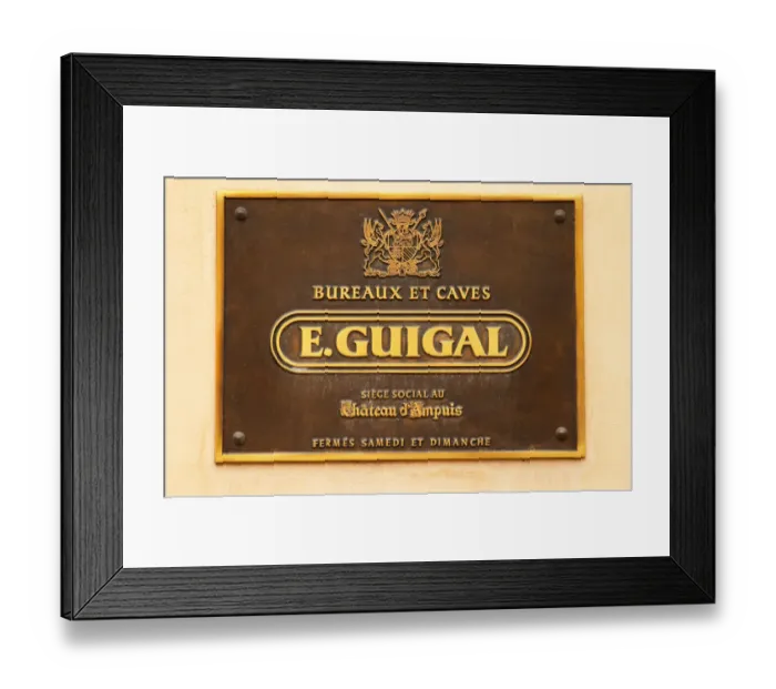 Framed Print : The brass sign at the entrance saying Bureaux et Caves E Guigal Siege Social au Chateau Framed Print : The brass sign at the entrance saying Bureaux et Caves E Guigal Siege Social au Chateau