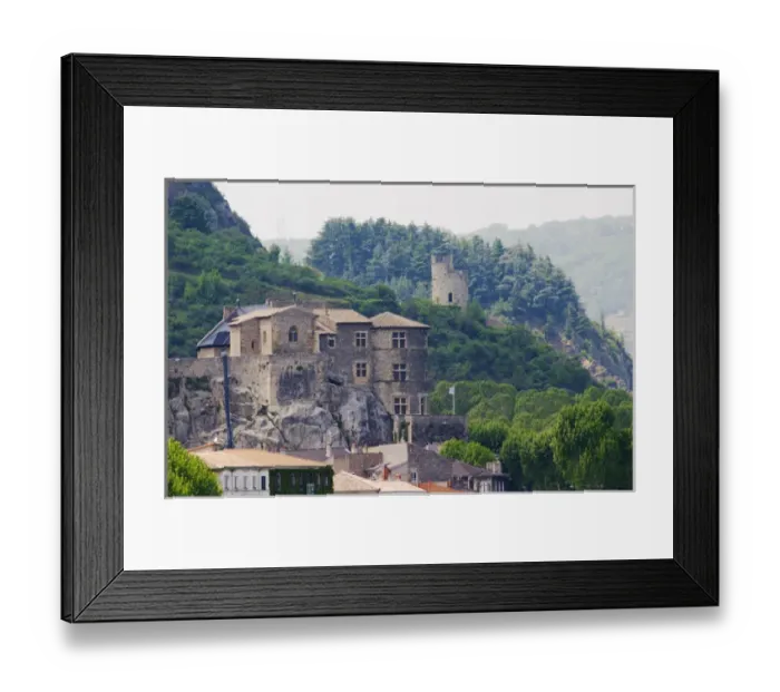 Framed Print : The Chateau de Tournon in the town Tournon and in the background a tower in ruins