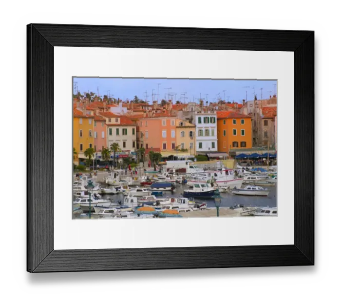 Framed Print : Buildings with antenna and boats by the water, Rovinj, Istria, Croatia Framed Print : Buildings with antenna and boats by the water, Rovinj, Istria, Croatia
