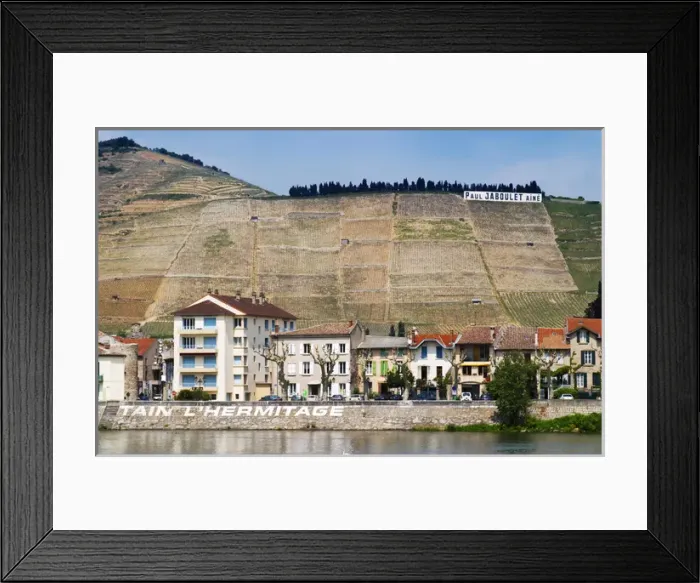 Framed Print : The town Tain l Hermitage, the riverside side, the river Rhone. The name of Framed Print : The town Tain l Hermitage, the riverside side, the river Rhone. The name of