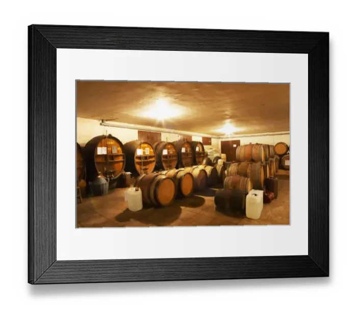 Framed Print : In the Chapoutier winery. The special storage room for spirits, marc, fine, with old wooden barrels Framed Print : In the Chapoutier winery. The special storage room for spirits, marc, fine, with old wooden barrels