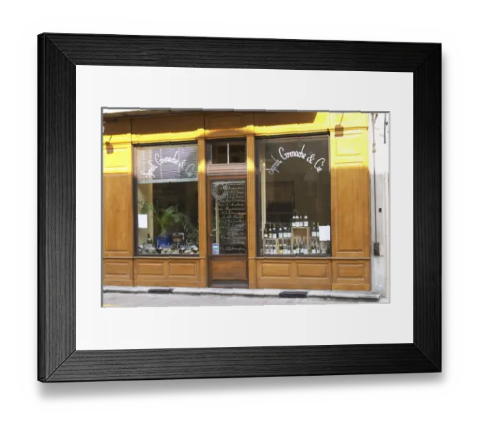 Framed Print : A wine shop window in Tain l Hermitage called Syrah, Grenache et Compagine, selling