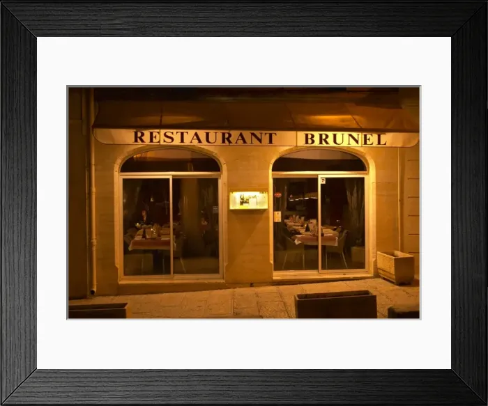 Framed Print : The restaurant Brunel at night. Avignon, Vaucluse, Provence, Alpes Cote d Azur, France