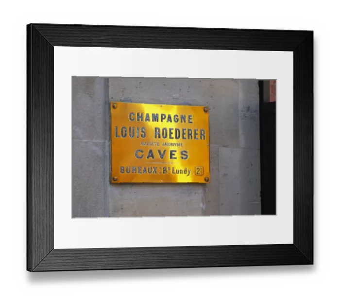 Framed Print : A polished brass sign at the winery of Louis Roederer saying cave (the wine cellar)