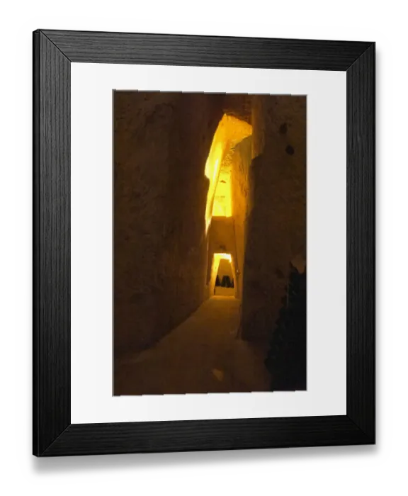 Framed Print : In the underground winecellar that is an old chalk quarry: you can see how the stone