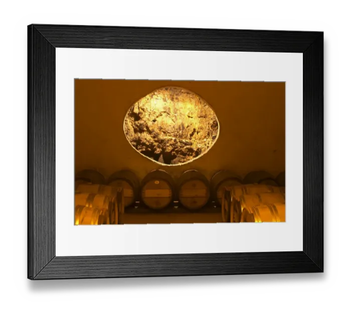 Framed Print : The very dramatic newly built underground barrel aging cellar under the winery, with