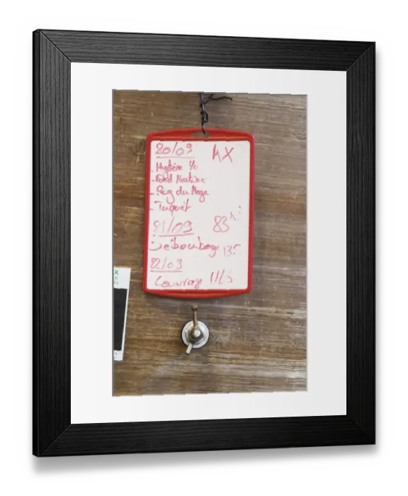 Framed Print : Glass fibre fermentation vat with notice board detailling what is in the container Framed Print : Glass fibre fermentation vat with notice board detailling what is in the container