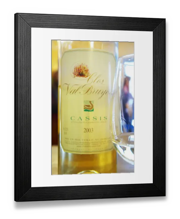 Framed Print : Bottle of Clos Val Bruyeres Cassis Chateau Barbanau and Clos Val-Bruyere Cassis Framed Print : Bottle of Clos Val Bruyeres Cassis Chateau Barbanau and Clos Val-Bruyere Cassis