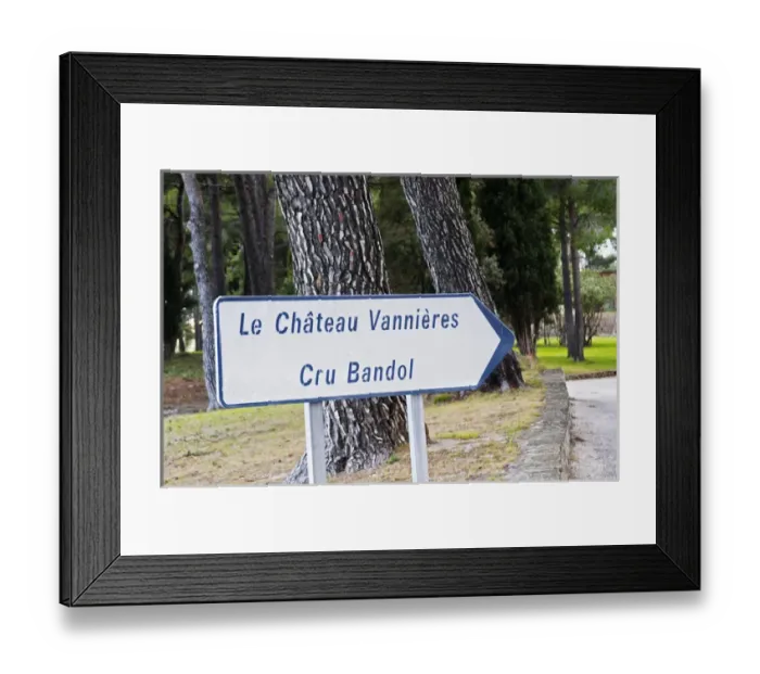 Framed Print : Sign with text Le Chateau Vannieres, Cru Bandol and pine forest Chateau Vannieres Framed Print : Sign with text Le Chateau Vannieres, Cru Bandol and pine forest Chateau Vannieres