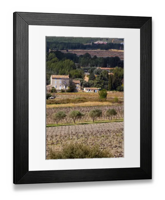 Framed Print : view over the vineyard, small Provencal village in the background Chateau Vannieres Framed Print : view over the vineyard, small Provencal village in the background Chateau Vannieres