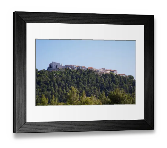 Framed Print : View from Domaine de la Tour du Bon the hilltop village Le Castellet perched on a Framed Print : View from Domaine de la Tour du Bon the hilltop village Le Castellet perched on a