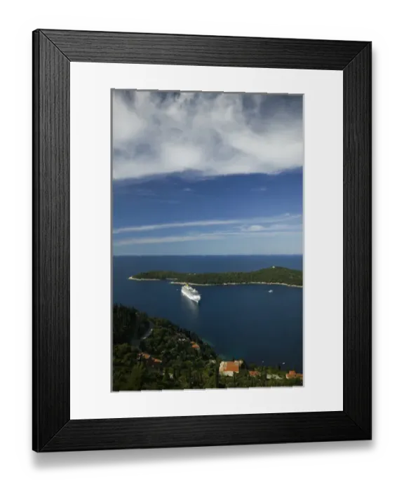 Framed Print : CROATIA, Southern Dalmatia, DUBROVNIK. Cruise Ship outside of DUBROVNIK