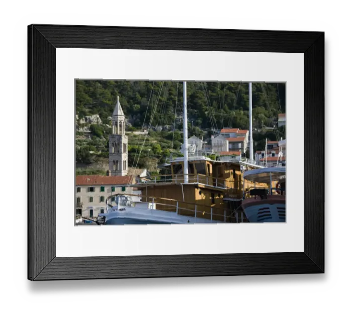 Framed Print : CROATIA, Southern Dalmatia, Hvar Island, Hvar Town. Hvar Yacht Harbor