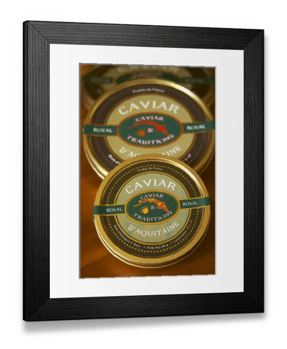 Framed Print : Two tins of Caviar d Aquitaine Royale from Caviar & Traditions Caviar Framed Print : Two tins of Caviar d Aquitaine Royale from Caviar & Traditions Caviar