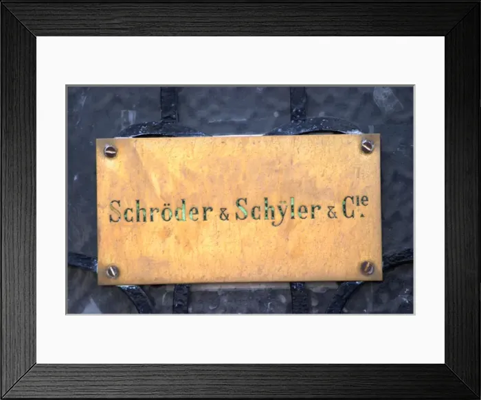 Framed Print : A brass sign at one of the wine merchants (negociants) in Bordeaux: Schroder & Schyler