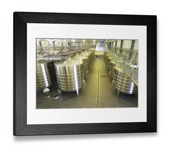 Framed Print : The brand new winery (cuverie) with stainless steel fermentation tanks, view Framed Print : The brand new winery (cuverie) with stainless steel fermentation tanks, view