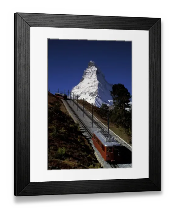 Framed Print : Europe, Switzerland, Zermat Region, Zermat train and Matterhorn Framed Print : Europe, Switzerland, Zermat Region, Zermat train and Matterhorn