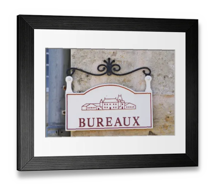 Framed Print : A sign saying Bureaux (offices) with a drawing of the chateau - Chateau Grand Mayne Framed Print : A sign saying Bureaux (offices) with a drawing of the chateau - Chateau Grand Mayne