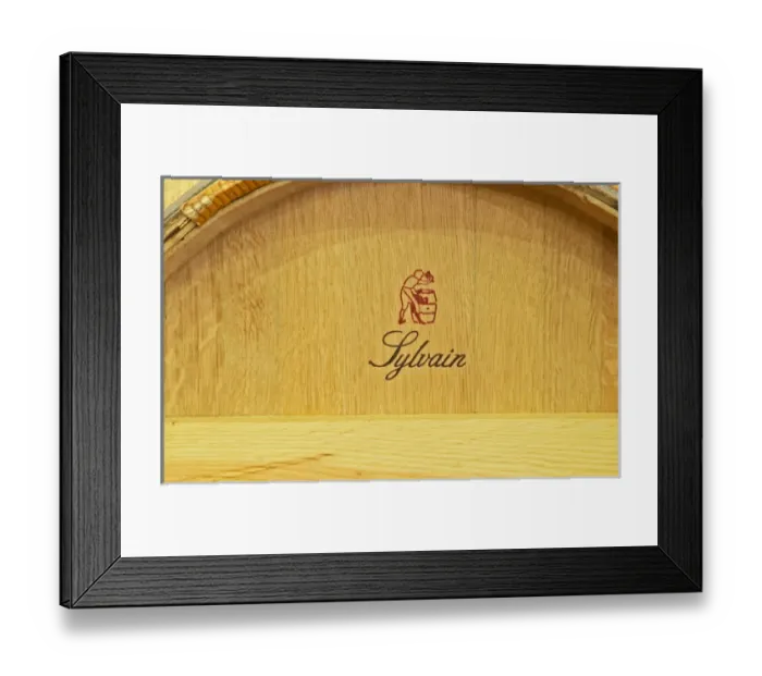 Framed Print : Barriques made by Tonnellerie Sylvain cooperage in the wine cellar - Chateau Grand Mayne