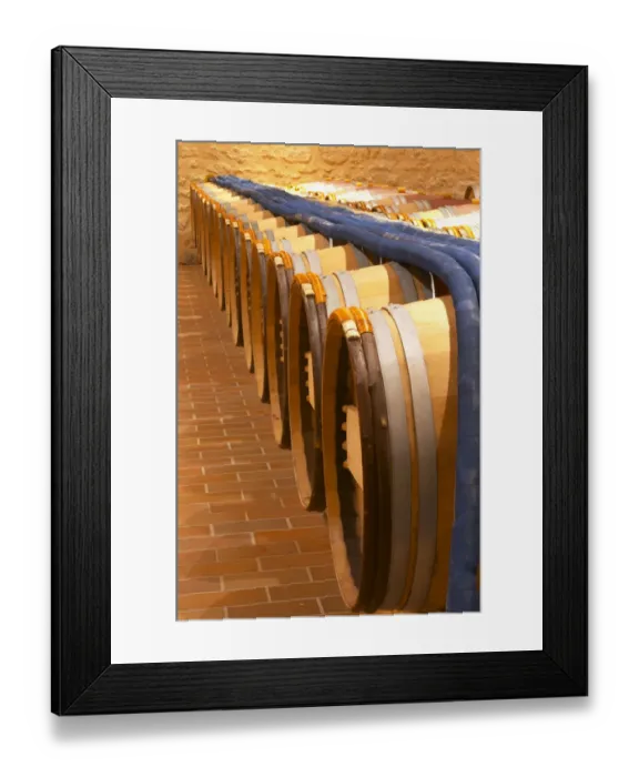 Framed Print : in the wine cellar: Barriques barrels and pipes to pump the wine - Chateau Grand Mayne Framed Print : in the wine cellar: Barriques barrels and pipes to pump the wine - Chateau Grand Mayne