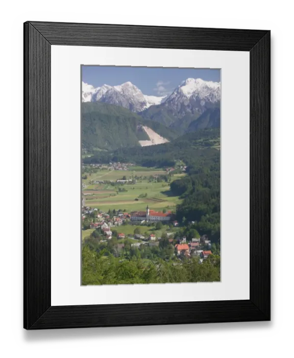 Framed Print : SLOVENIA-GORENJSKA-Kamnik: St. Primoz Church & Velika Planina Area from Old Kamnik