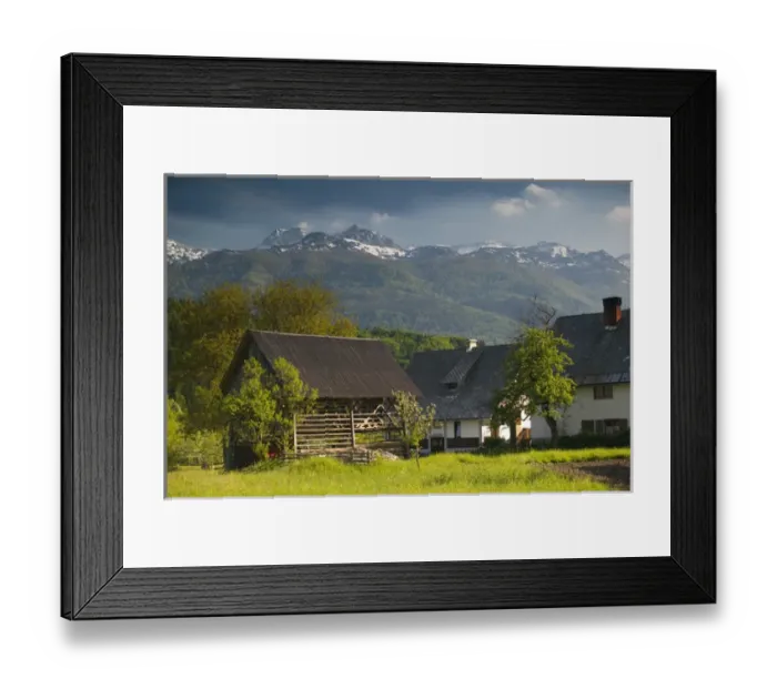 Framed Print : SLOVENIA-GORENJSKA-Stara Fuzina: Toplarji Slovenian Hayracks  /  Farm