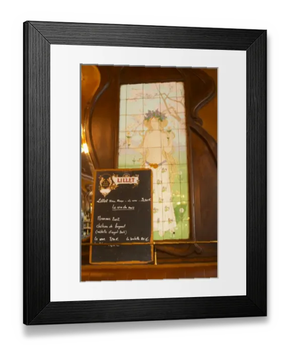 Framed Print : A closeup of the menu on a chalk black board blackboard chalkboard with Lillet written Framed Print : A closeup of the menu on a chalk black board blackboard chalkboard with Lillet written