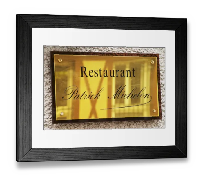 Framed Print : A brass sign outside the restaurant, Restaurant Les Berceaux, Patrick Michelon, Epernay Framed Print : A brass sign outside the restaurant, Restaurant Les Berceaux, Patrick Michelon, Epernay
