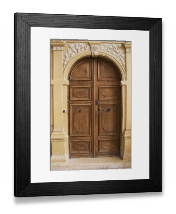 Framed Print : The entrance door to the church where you can find the tomb grave of the monk Dom Pierre Perignon