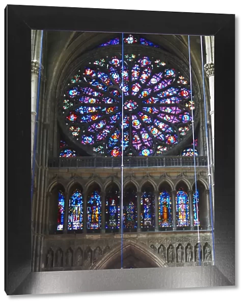 The Reims Cathedral: the stained glass of the famous rosette, Reims, Champagne