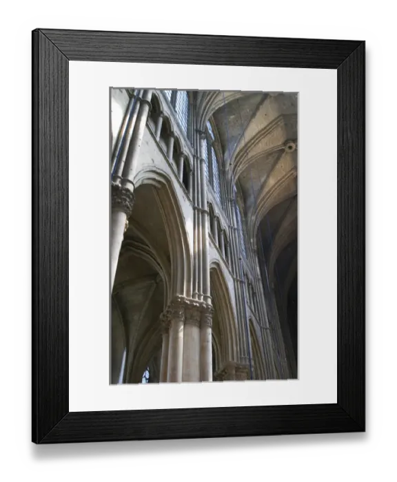 Framed Print : The Reims cathedral with its high gothic arched vaults and sun shining through