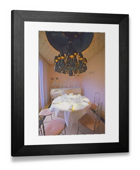 Framed Print : The private dining room with the black crystal chandelier at The Baccarat Restaurant