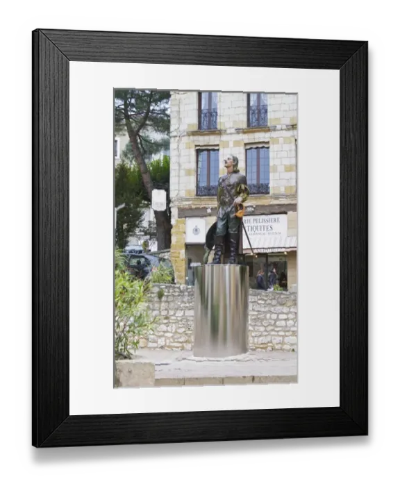 Framed Print : The new statue of Cyrano de Bergerac on the main town square in Bergerac, unusual