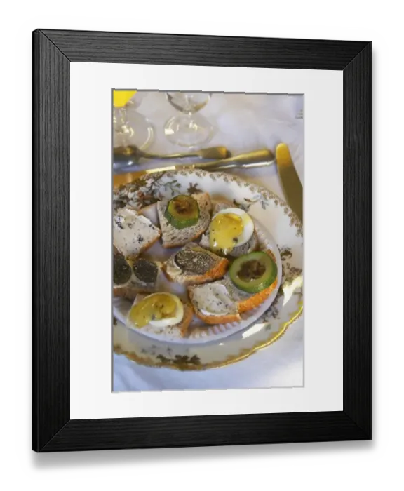 Framed Print : Appetizers made with truffles: small pieces of bread with truffles butter, slices Framed Print : Appetizers made with truffles: small pieces of bread with truffles butter, slices