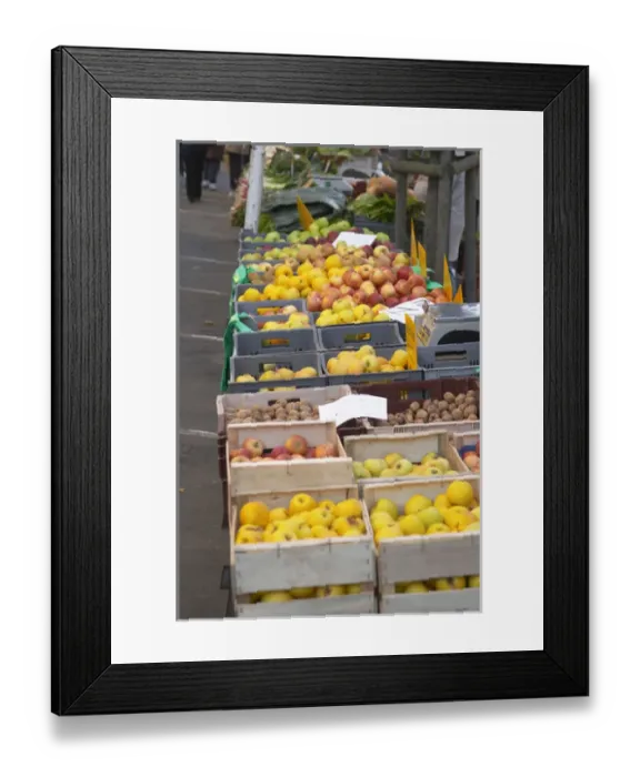 Framed Print : Fruits, apples and vegetables for sale at a market stall at the market in Bergerac Framed Print : Fruits, apples and vegetables for sale at a market stall at the market in Bergerac