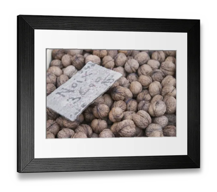 Framed Print : Walnuts for sale at a market stall at the market in Bergerac for 3 euro per kilo Framed Print : Walnuts for sale at a market stall at the market in Bergerac for 3 euro per kilo